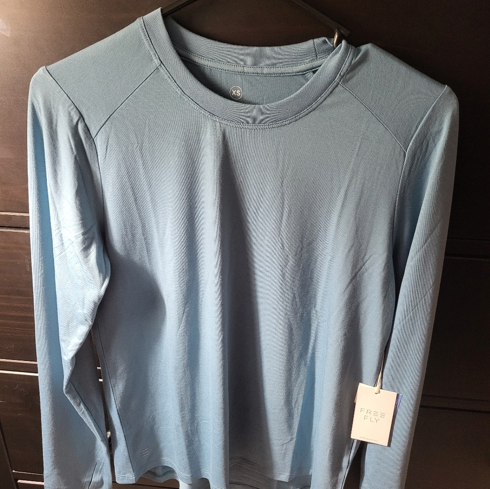 Free Fly womens bamboo shade UPF blue long sleeve size xs